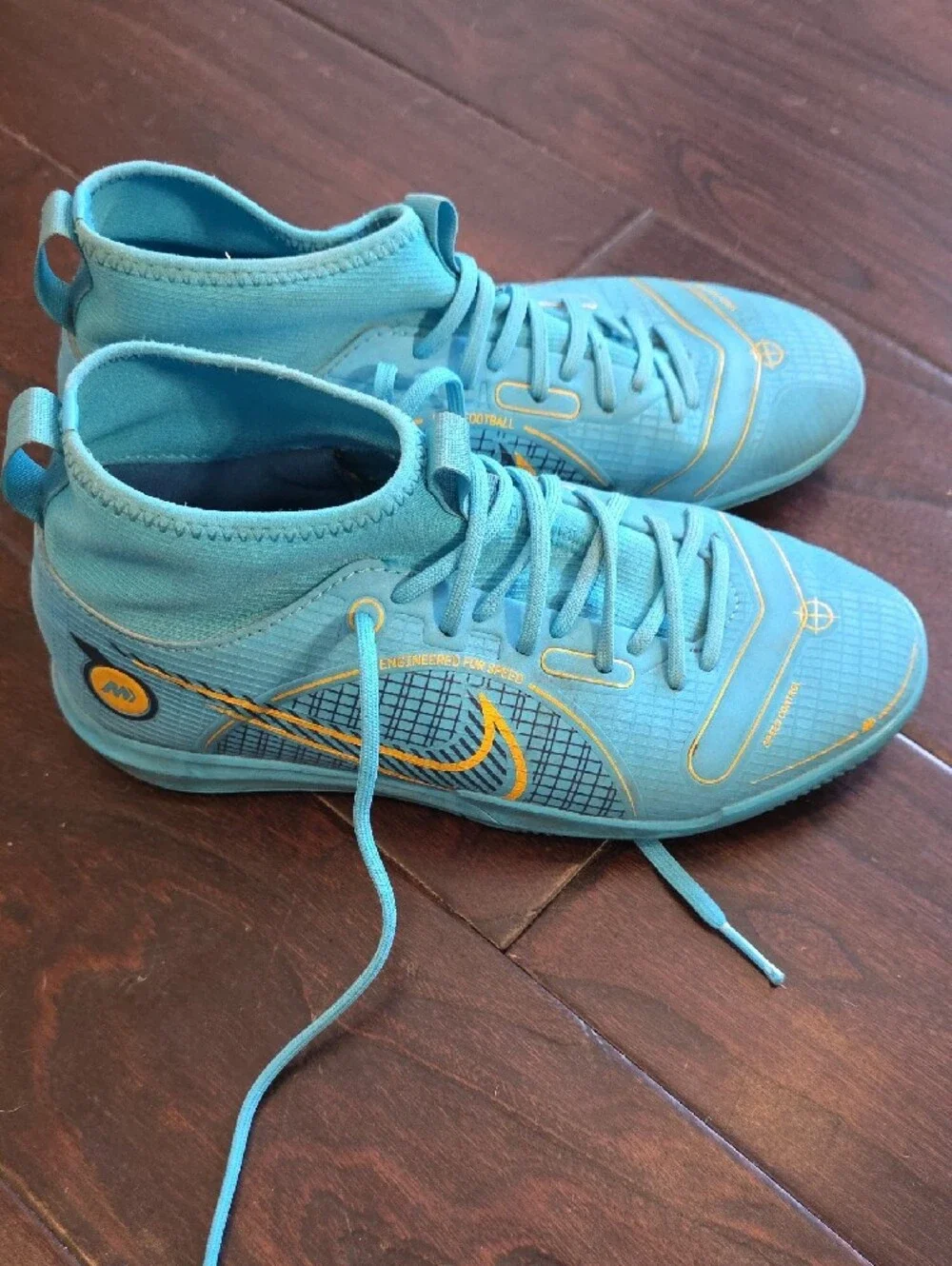Nike Blue Athletic Sneakers Turf Shoes Cleats with Yellow Accents